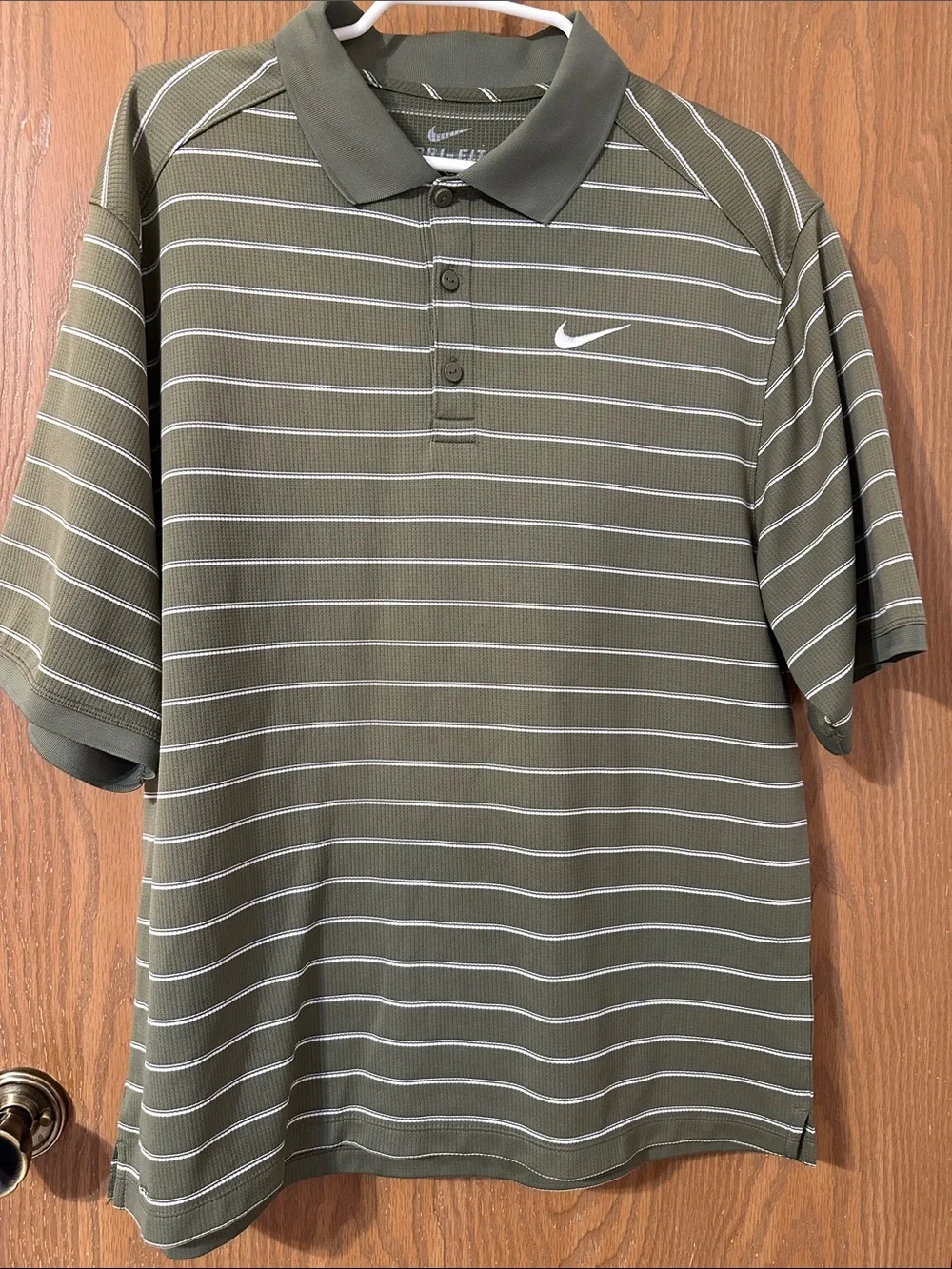 Nike Olive Polo with White Pinstripes